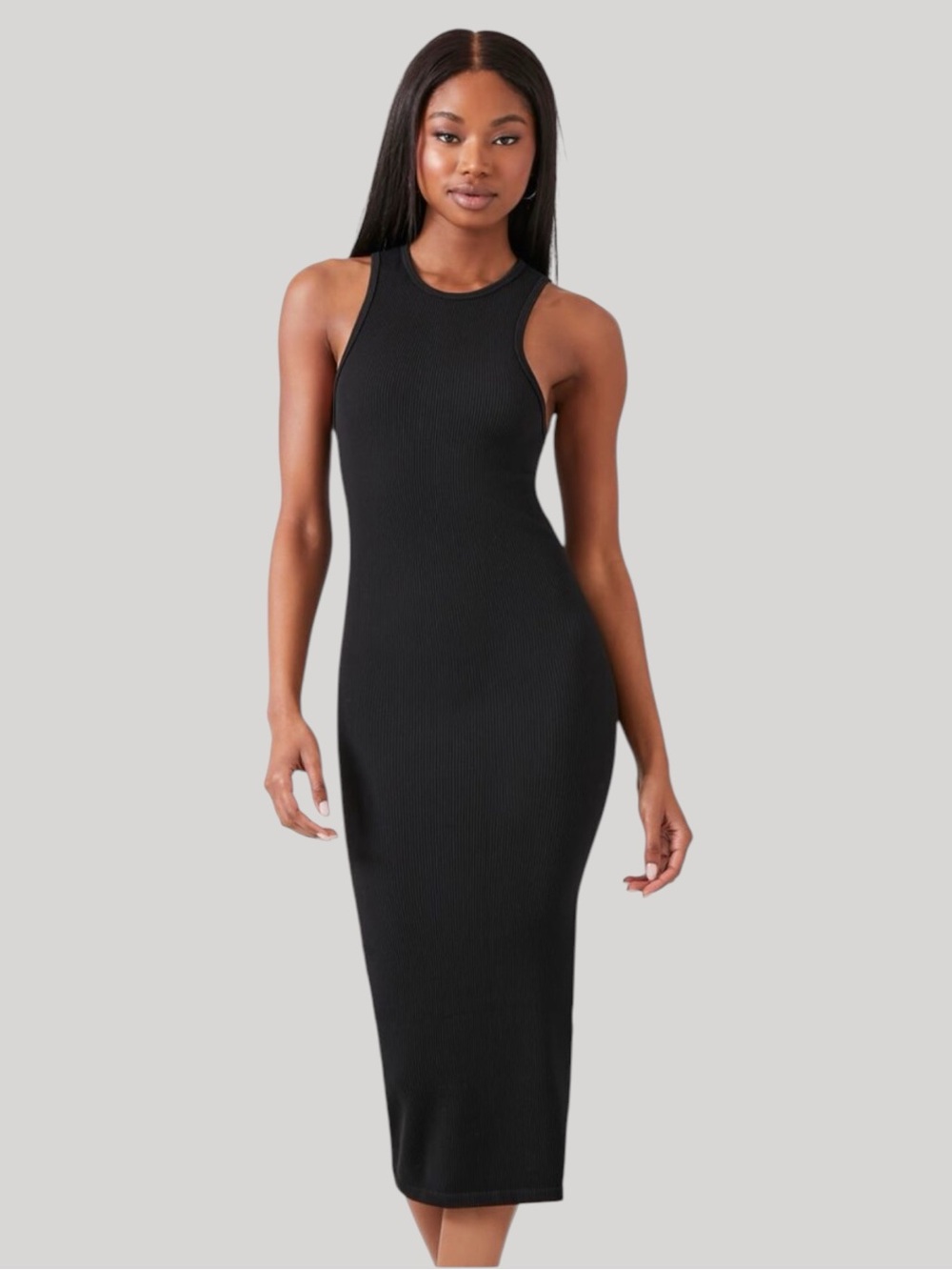 Forever 21 Seamless Ribbed Racerback Tank Dress Size Small Black Bodycon Stretch